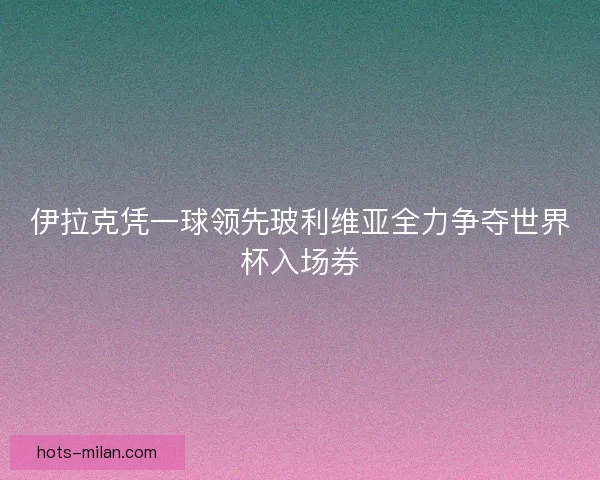 伊拉克凭一球领先玻利维亚全力争夺世界杯入场券