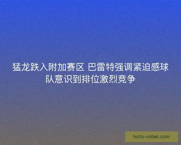 猛龙跌入附加赛区 巴雷特强调紧迫感球队意识到排位激烈竞争